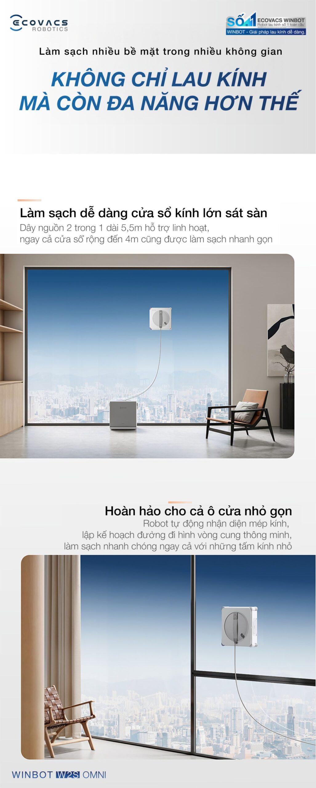Robot lau kính Ecovacs Winbot W2S Omni