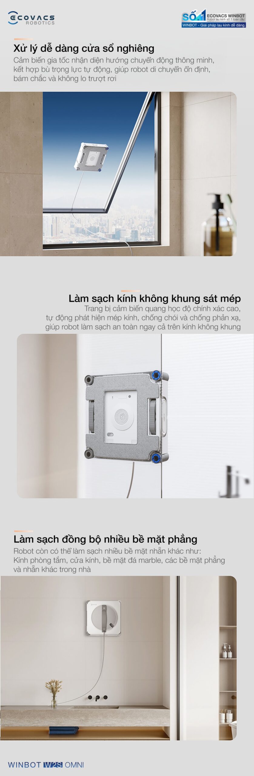 Robot lau kính Ecovacs Winbot W2S Omni