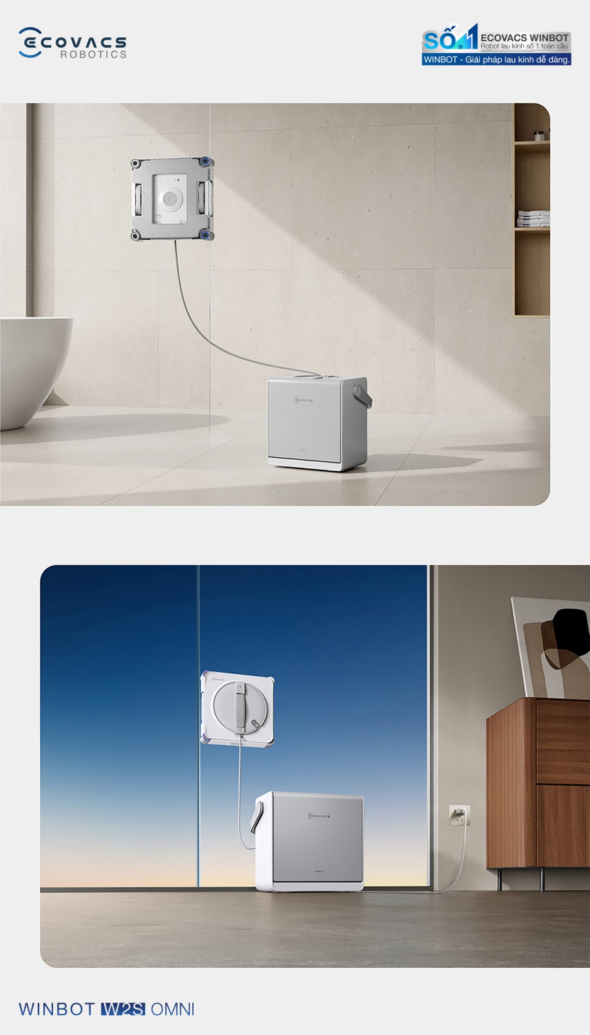 Robot lau kính Ecovacs Winbot W2S Omni